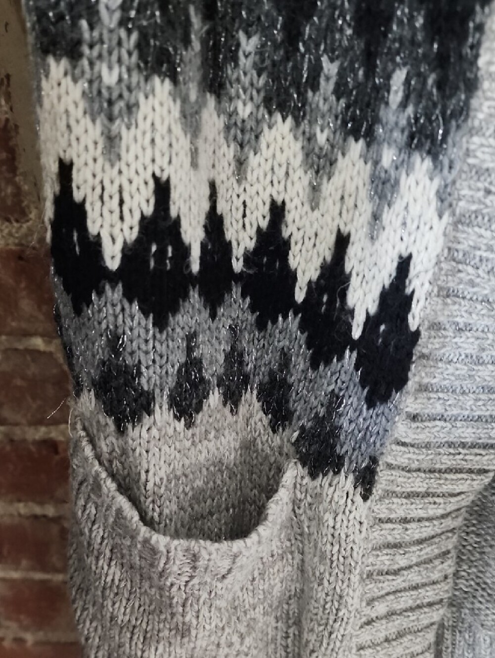 American Eagle Outfitters Grey Fair Isle Open-Front Cardigan - Picture 4 of 6